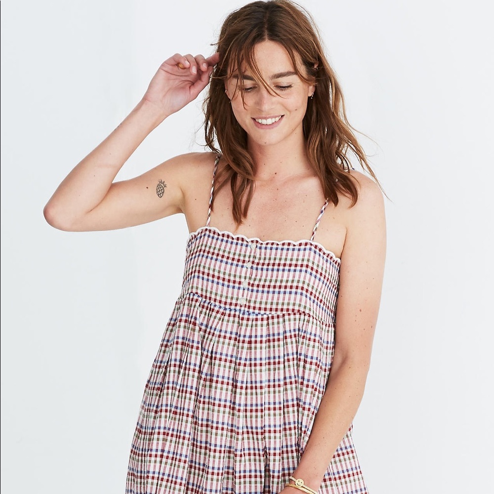 Madewell Scalloped Midi Dress in Rainbow Gingham
